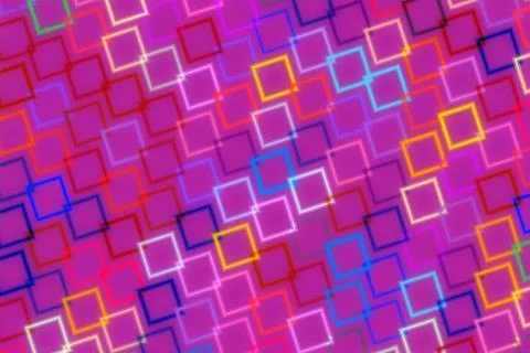 Colorful abstract pattern of glowing squares on pink background イラスト素材