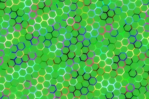 Colorful abstract pattern with hexagon shapes and bright green background Stock Illustration