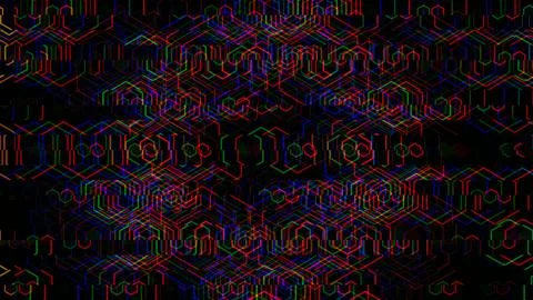 Colorful abstract pattern with lines and shapes on a dark background Stock Illustration