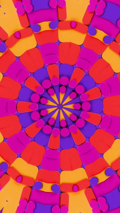 Colorful abstract pattern with many circles. Kaleidoscope VJ loop Vertical. 3D Stock Footage 314835292