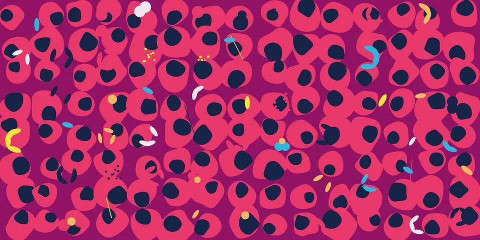 Colorful abstract pattern with overlapping circles and dots on vibrant pink.. Stock Illustration