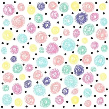 Colorful abstract pattern with pink blue yellow shapes and dots Stock Illustration