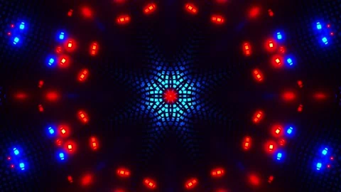 Colorful abstract pattern with red and blue lights. Kaleidoscope VJ loop Video stock 261672090