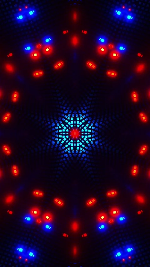 Colorful abstract pattern with red and blue lights. Kaleidoscope VJ loop Stock Footage 314100667