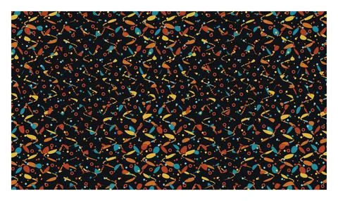 Colorful abstract pattern with splashes and dots on black background. Stock Illustration