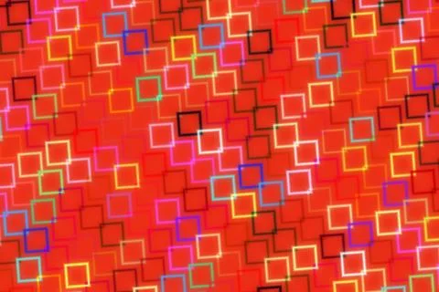 Colorful abstract pattern of squares on red background Stockillustratie