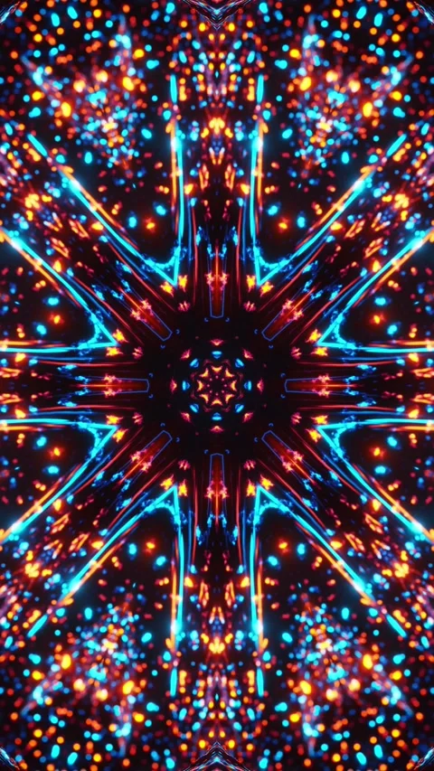 Colorful abstract pattern with stars and lights. Kaleidoscope VJ loop Vertical. Stock Footage 314716342