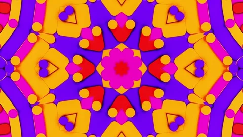 Colorful abstract pattern with yellow and pink flower. Kaleidoscope VJ loop Stock Footage 261672129