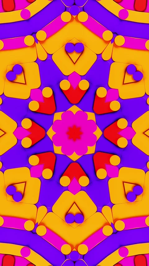 Colorful abstract pattern with yellow and pink flower. Kaleidoscope VJ loop Stock Footage 314000280