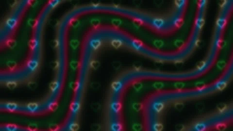 Colorful abstract patterns with heart shapes on a dark Stock Footage 338187313