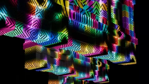 Colorful abstract patterns intertwine in a rhythmic display for VJ loops Stock Footage 294025993