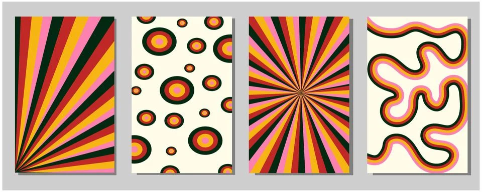 Colorful abstract patterns with retro geometric shapes. Stock Illustration