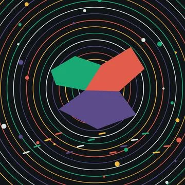 Colorful abstract planet composition with concentric rings and space elements Stock Illustration