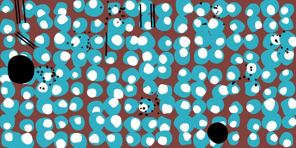 Colorful abstract polka dot pattern with white circles on teal and red back.. Stock Illustration