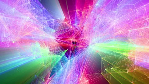 Colorful abstract polygon plexus nodes with rays connections network, decoration Video stock 342579066