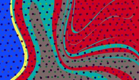 Colorful Abstract Pop Art Pattern With Wavy Lines, Dots and Retro Color Blo.. Illustrazione stock