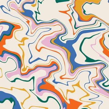 Colorful abstract psychedelic waves background. Cool groovy square template for Illustrazione stock