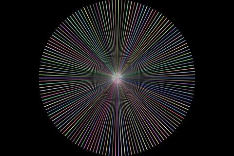 Colorful abstract radial lines pattern on black background Stock Illustration