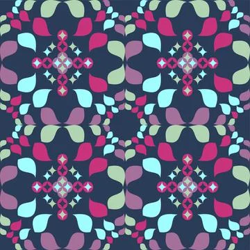 Colorful Abstract Repeat Geometric Pattern In Fuchsia, Aqua And Navy Stock Illustration