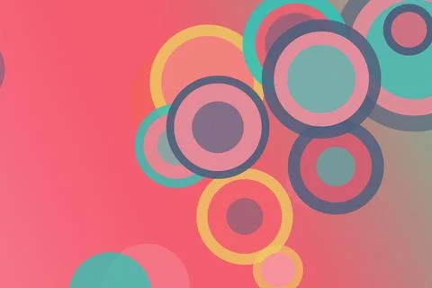 Colorful abstract ring and circle shapes float on a pink backdrop, creating.. Stock Illustration