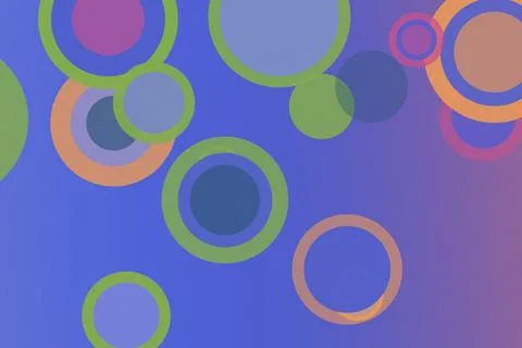 Colorful abstract ring circles float on a vibrant blue background, creating.. Stock Illustration