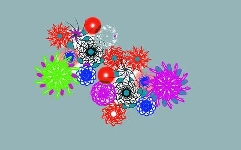 Colorful Abstract Scribble Flower Mandala Cluster on Grey Background Stock Illustration