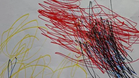 Colorful abstract scribbles, a toddlers scribbles on paper Stock Photos