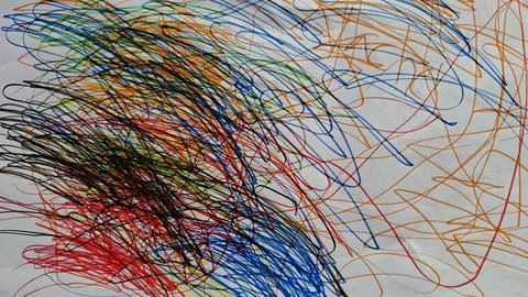 Colorful abstract scribbles, a toddlers scribbles on paper Stock Photos