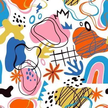 Colorful abstract seamless pattern. Irregular random shapes collage, repeated Stock Illustration