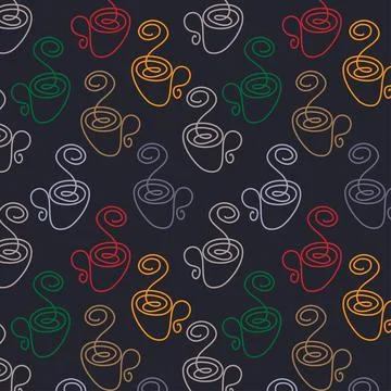Colorful Abstract Seamless pattern of multicolored cups in a minimalistic line Illustrazione stock