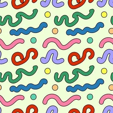 Colorful Abstract Seamless Pattern with Wavy Lines and Dots Stock Illustration