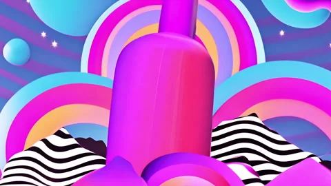 Colorful abstract shapes and patterns with bottle animation in vibrant Stockbeeldmateriaal 308771930