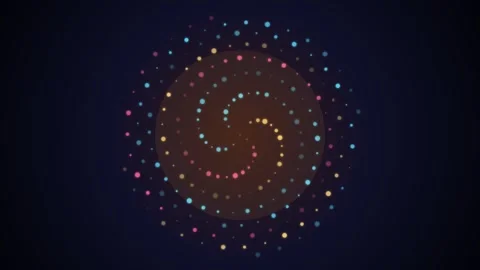 Colorful abstract spiral of glowing dots on dark background Stock Footage 337452914
