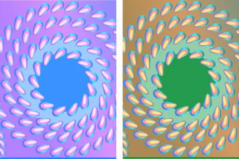 Colorful Abstract Spiral Pattern Diptych With Retro Teardrop Motifs and Psy.. Stock-Illustration