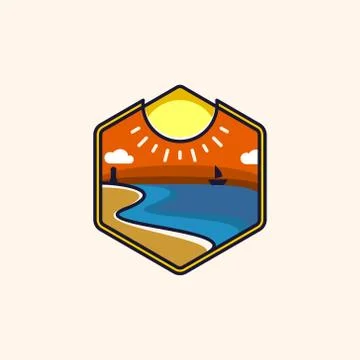 Colorful abstract sun set beach logo Stock Illustration