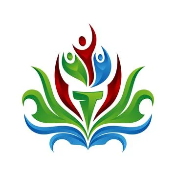 Colorful Abstract Torch Flame Logo with Community People Shapes Stock Illustration