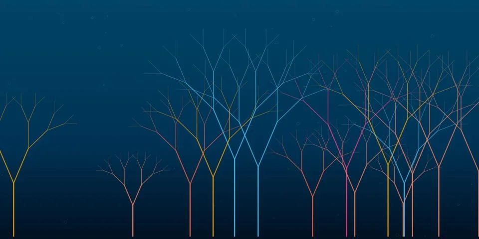 Colorful abstract tree network lines on blue background Stock Illustration