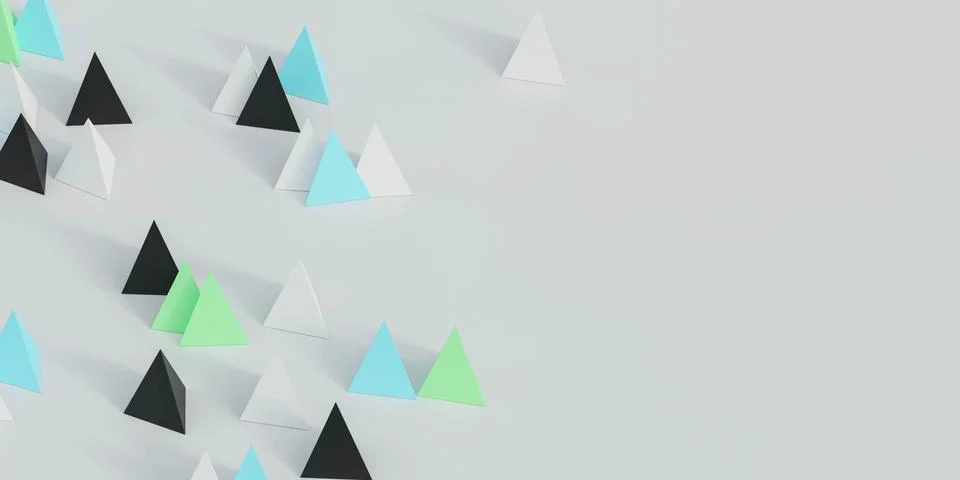 Colorful abstract triangle 3d render illustration with bright grey background Stock Illustration