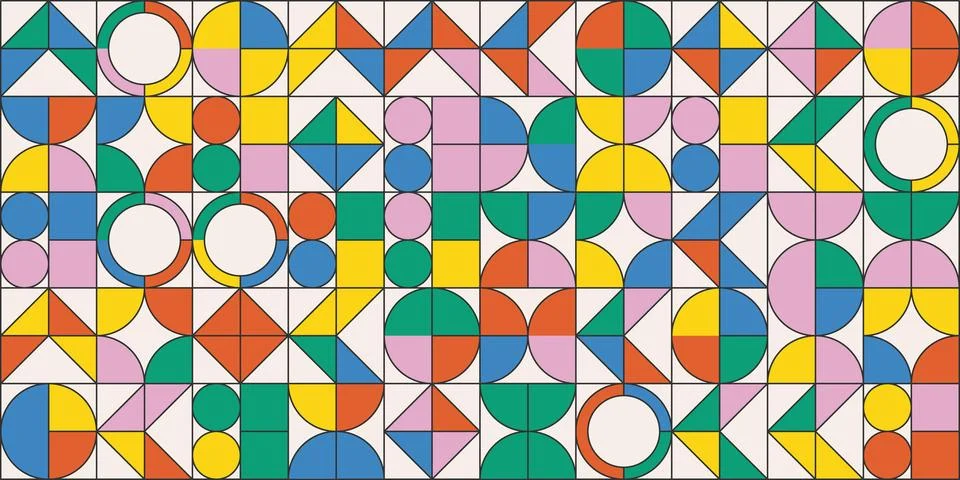 Colorful abstract vector pattern with simple geometric shapes and forms. Long Stock Illustration