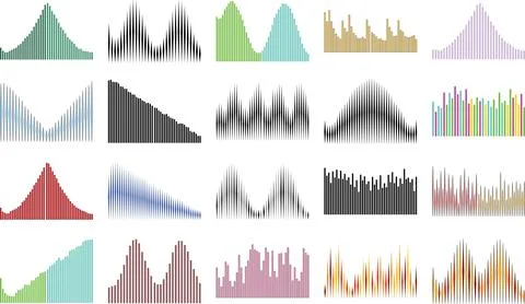 Colorful abstract vector waveforms and sound wave patterns in various forms.. Stockillustratie