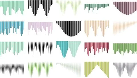 Colorful abstract wave patterns with varying thickness and shades in a coll.. Stockillustratie