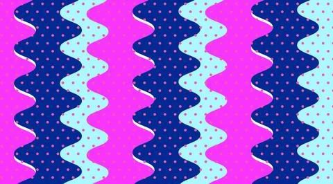 Colorful Abstract Wavy Pattern With Polka Dots, Retro Pop Art Stripes and V.. Stock Illustration