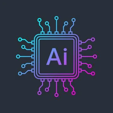 Colorful AI CPU Chip Icon with Neon Circuit Lines. Vector Illustration 스톡 일러스트