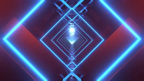 Colorful ai square tunnel loop with blue and red lights Video stock 203880624