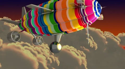 Colorful airship in the clouds. Introductory splash with green screen. Stock Footage 12062379