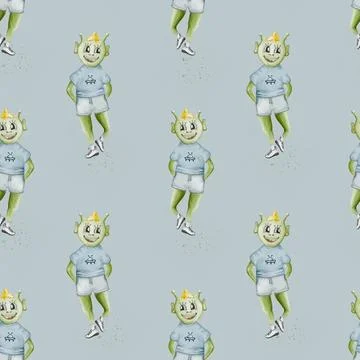 Colorful alien watercolor pattern suitable for fabric and wallpaper design Illustrazione stock