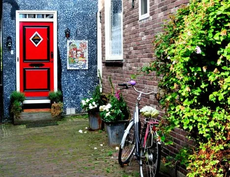 Colorful Alleyway in Dutch Village in Holland Stock Photos