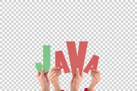 Colorful alphabet spelling Java held up by people Stock-Fotos