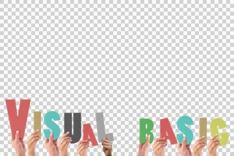 Colorful alphabet spelling Visual Basic held up by people Stock-Fotos