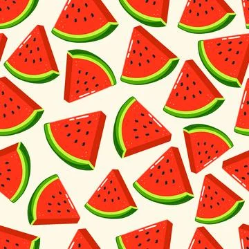 A colorful and appetizing seamless pattern of refreshing watermelon slices. Stock Illustration